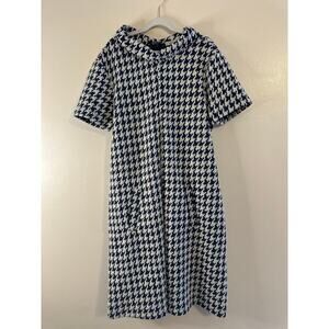 Tyler Boë Kristen Pleated Navy Houndstooth Preppy Short Sleeve Knit Dress Size S